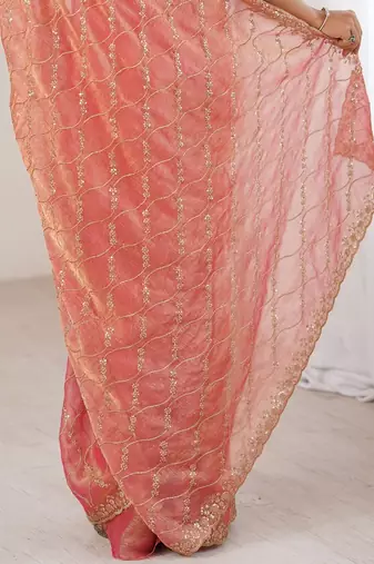 peach burgundy chiffon ethnic embellished party wear matching blouse sarees