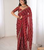 maroon chiffon ethnic embellished party wear matching blouse sarees