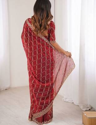 maroon chiffon ethnic embellished party wear matching blouse sarees 3