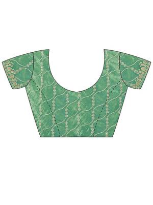sea green teal green chiffon ethnic embellished party wear matching blouse sarees 4