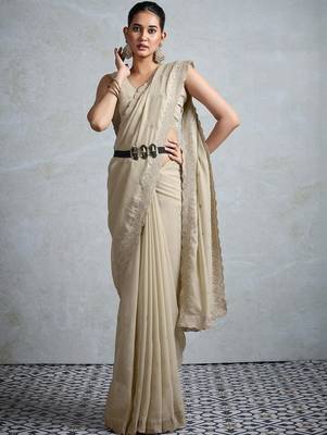 cream georgette sarees 1