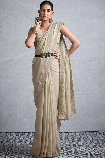 cream georgette sarees