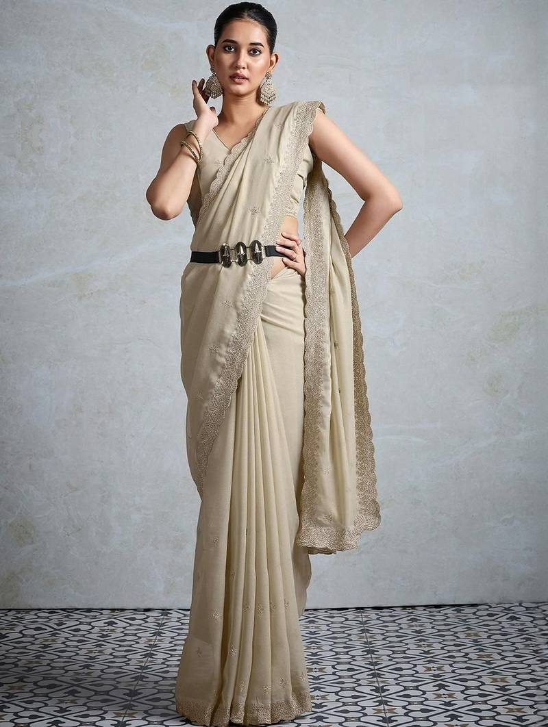 cream georgette sarees