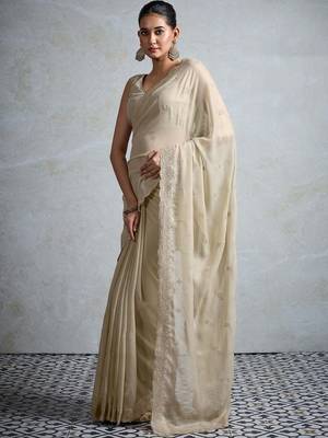 cream georgette sarees 4