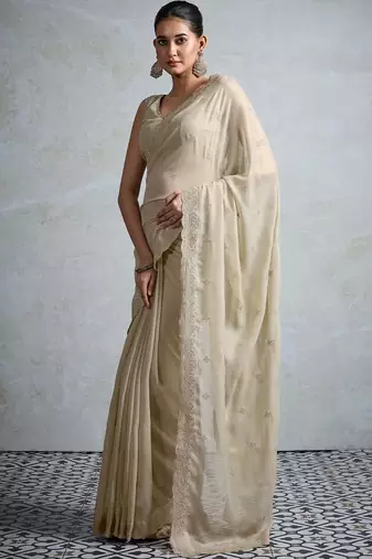 cream georgette sarees