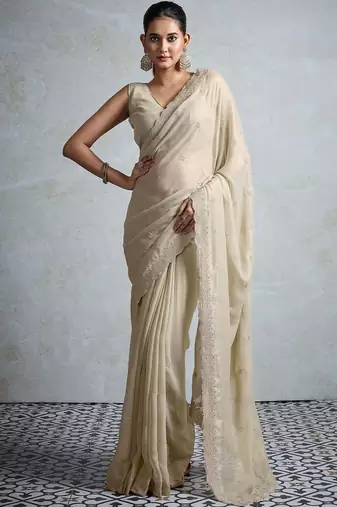 cream georgette sarees