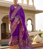 Purple kalamkari embroidered silk blend designer patola saree