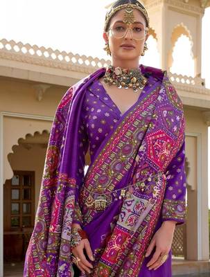 Purple kalamkari embroidered silk blend designer patola saree 2