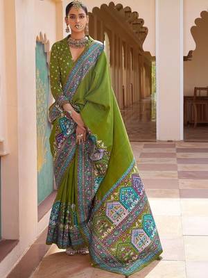 Olive silk blend designer patola saree 1