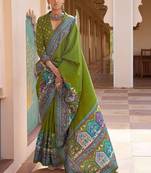 Olive silk blend designer patola saree