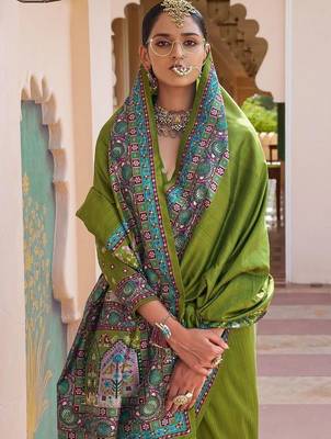 Olive silk blend designer patola saree 2