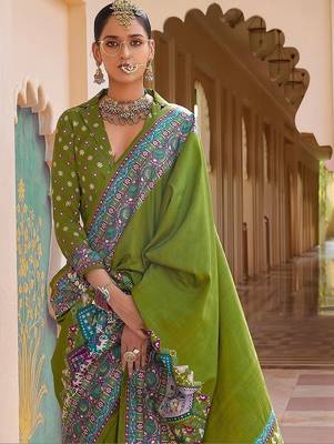 Olive silk blend designer patola saree 4