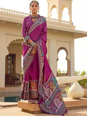 Purple kalamkari silk blend designer patola saree 1