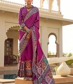 Purple kalamkari silk blend designer patola saree