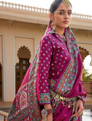 Purple kalamkari silk blend designer patola saree 2