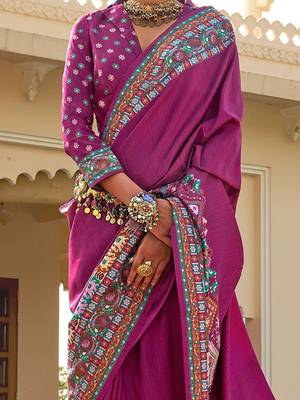 Purple kalamkari silk blend designer patola saree 3