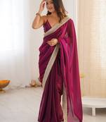 purple embellished sequinned satin heavy work saree