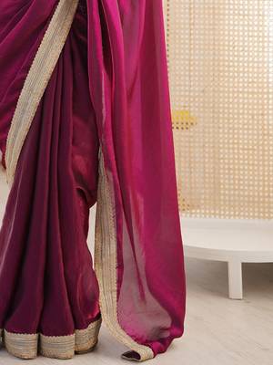 purple embellished sequinned satin heavy work saree 5