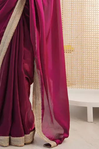 purple embellished sequinned satin heavy work saree