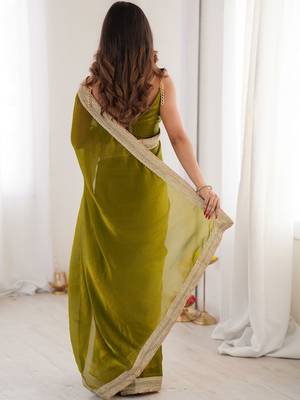 olive embellished sequinned satin heavy work saree 2