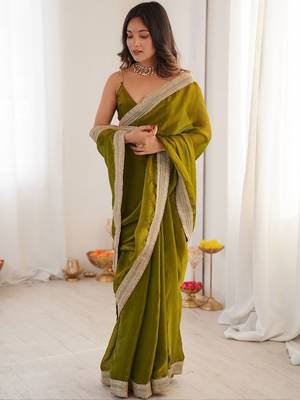 olive embellished sequinned satin heavy work saree 3