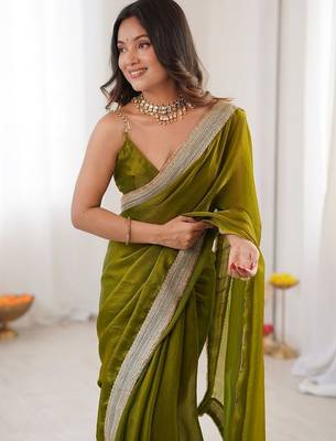 olive embellished sequinned satin heavy work saree 4