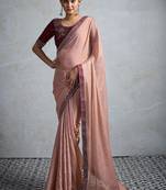Peach embellished beads and stones tissue designer saree