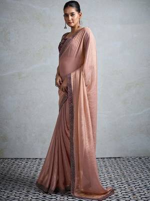 Peach embellished beads and stones tissue designer saree 2