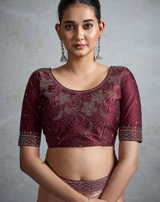 Peach embellished beads and stones tissue designer saree 3