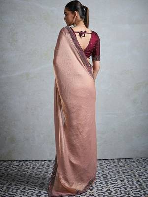 Peach embellished beads and stones tissue designer saree 5