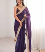 violet embellished sequinned satin heavy work saree