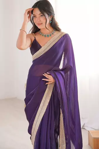 violet embellished sequinned satin heavy work saree