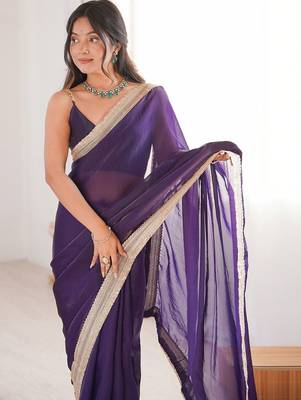 violet embellished sequinned satin heavy work saree 4