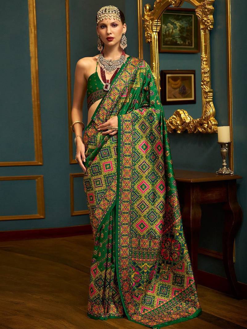 green ethnic motifs banarasi silk blend saree
