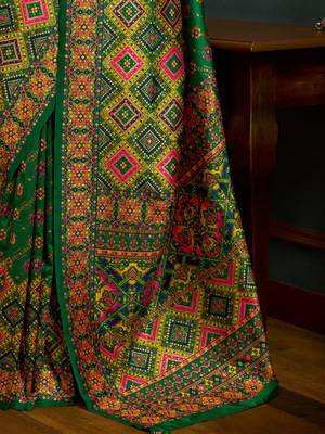 green ethnic motifs banarasi silk blend saree 5