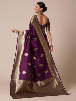 Purple woven design zari silk blend banarasi saree 2