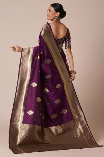Purple woven design zari silk blend banarasi saree