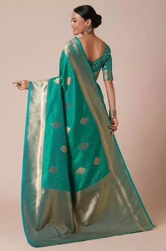 green bagh woven design zari banarasi silk blend saree