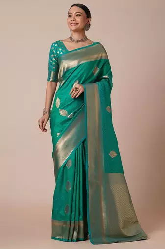 green bagh woven design zari banarasi silk blend saree