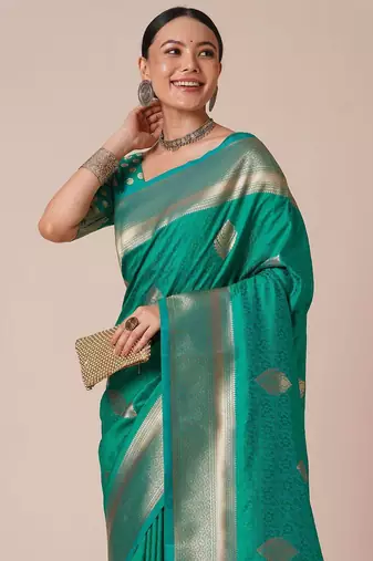 green bagh woven design zari banarasi silk blend saree
