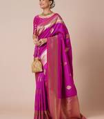 pink woven design zari ethnic banarasi silk blend saree