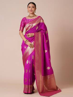 pink woven design zari ethnic banarasi silk blend saree 2