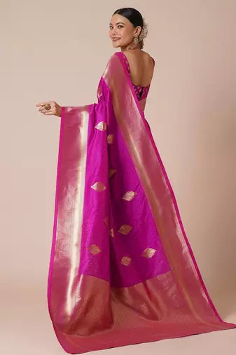 pink woven design zari ethnic banarasi silk blend saree