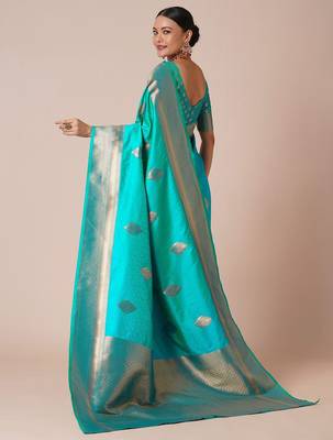 Blue woven design zari silk blend banarasi saree 2
