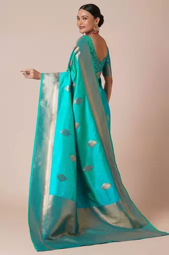 Blue woven design zari silk blend banarasi saree