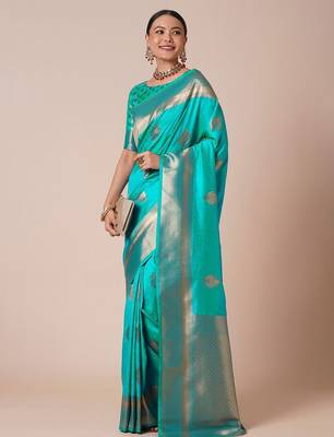 Blue woven design zari silk blend banarasi saree 3