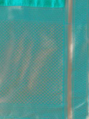 Blue woven design zari silk blend banarasi saree 5