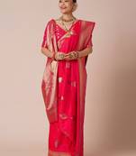 Pink woven design zari silk blend banarasi saree