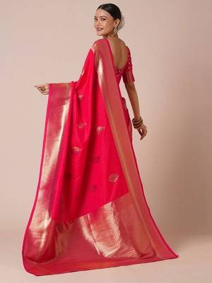 Pink woven design zari silk blend banarasi saree 2
