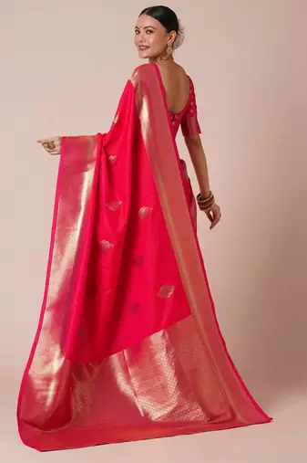 Pink woven design zari silk blend banarasi saree